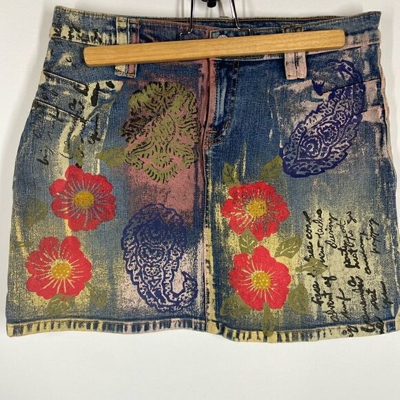 Allen B Hand Painted Denim Skirt - Picture 1 of 15